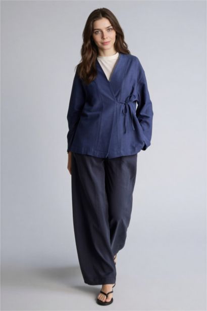 تونيك كم طويل من مزيج الكتان قصة عادية