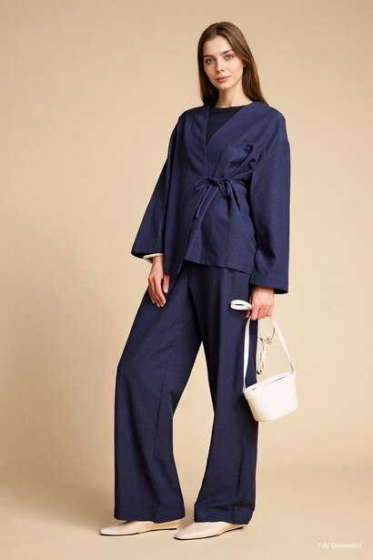Regular Fit Linen Blended Long Sleeve Tunic