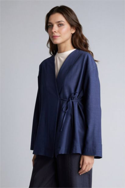 تونيك كم طويل من مزيج الكتان قصة عادية