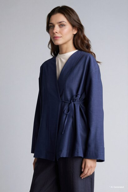 Regular Fit Linen Blended Long Sleeve Tunic