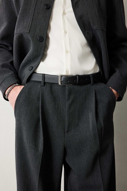 Man Rectangle Clasp Faux Leather Classic Belt