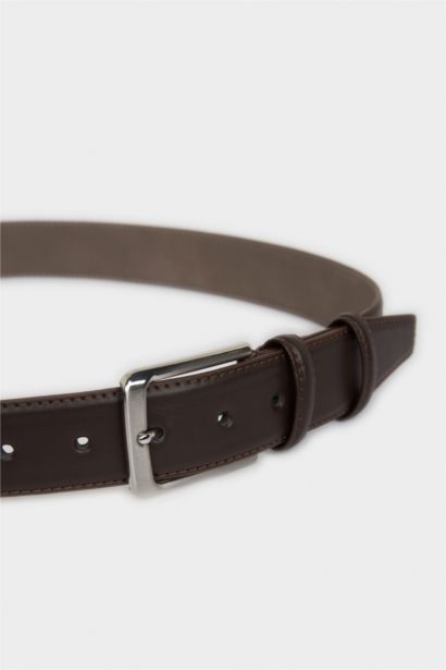 Erkek Dikdörtgen Toka Suni Deri Klasik Kemer