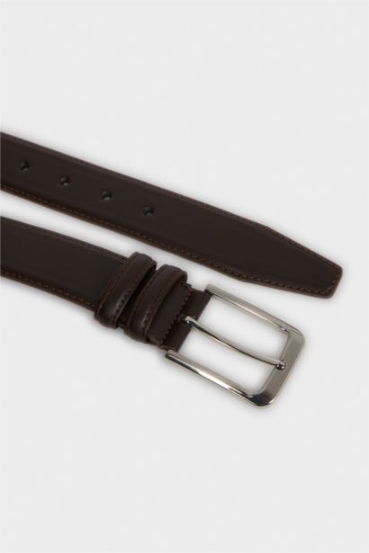 Erkek Dikdörtgen Toka Suni Deri Klasik Kemer