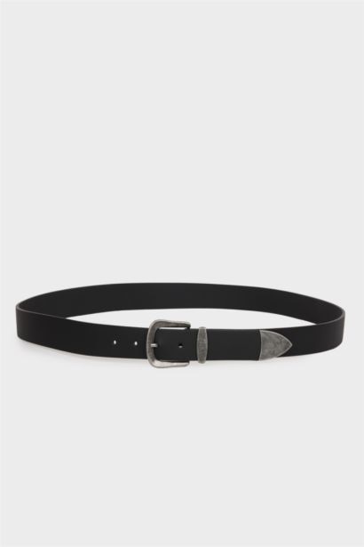 Erkek Dikdörtgen Toka Suni Deri Günlük Kemer