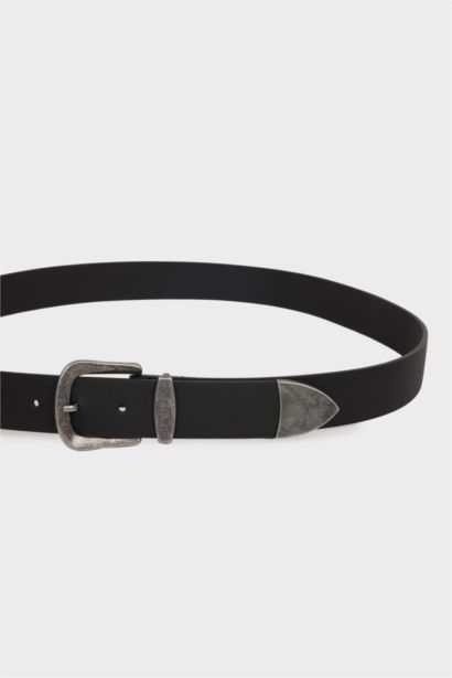 Erkek Dikdörtgen Toka Suni Deri Günlük Kemer