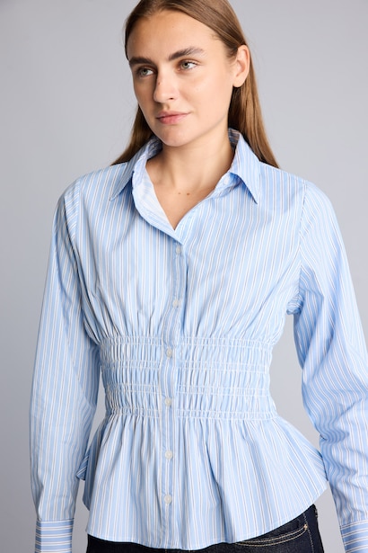 Fitted Shirt Collar Striped Poplin Shirt