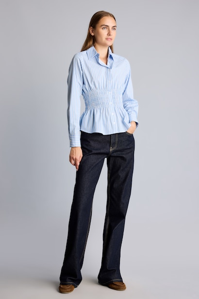Fitted Shirt Collar Striped Poplin Shirt