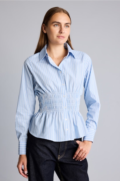 Fitted Shirt Collar Striped Poplin Shirt