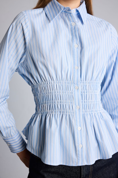Fitted Shirt Collar Striped Poplin Shirt