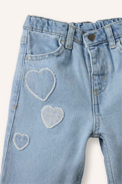 Kalp Patchli Pamuklu Pantolon Kız Bebek