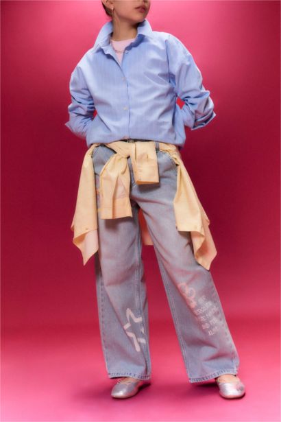 Baggy Fıt Jean Pantolon Kız Çocuk