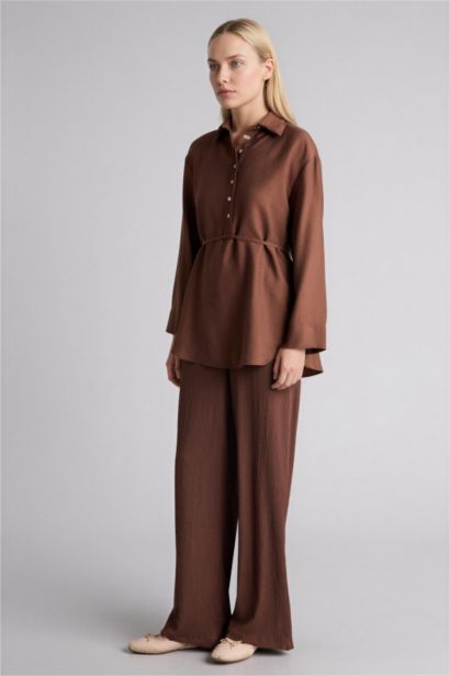 Straight Fit Straight Leg Crinkle Trousers