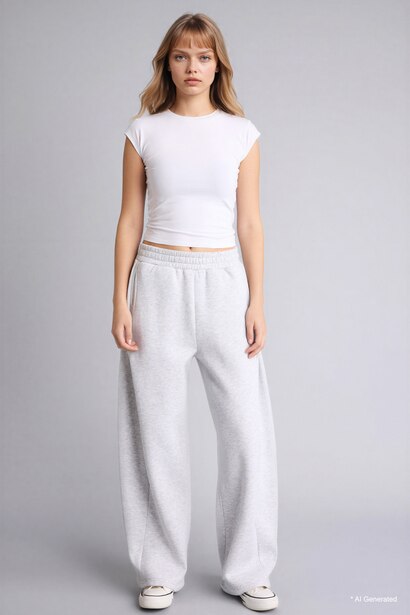 Straight Fit Thick Sweatshirt Fabric Trousers