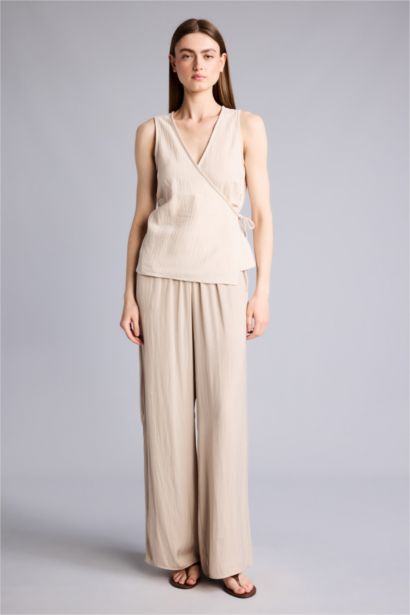 Slim Fit Wrap Collar Sleeveless Blouse