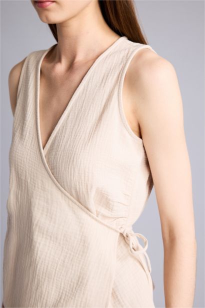 Slim Fit Wrap Collar Sleeveless Blouse