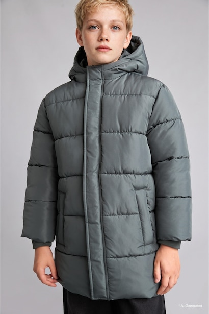 Boy Hooded Taffeta Coat