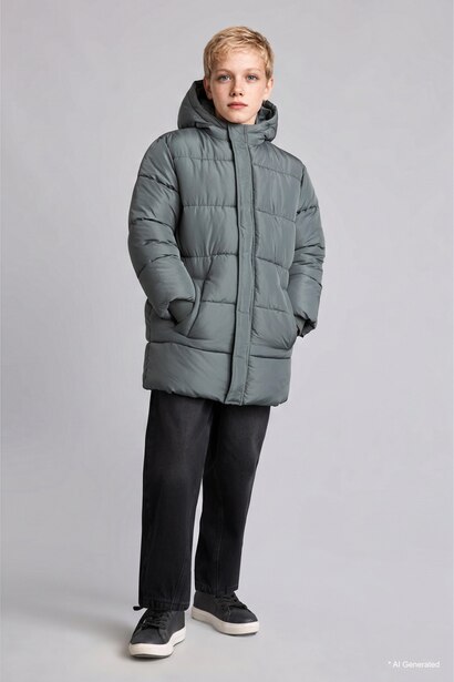 Boy Hooded Taffeta Coat