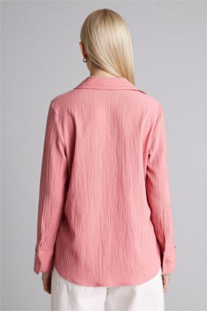 قميص كم طويل منسوج قصة عادية