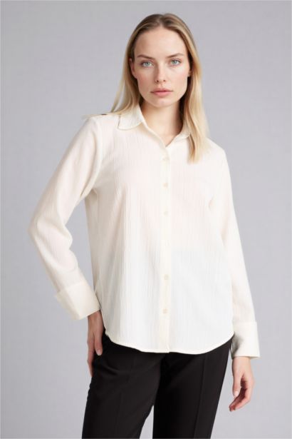 قميص ردن طويل منسوج قصة عادية