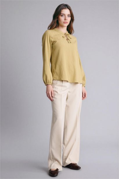 Regular Fit Crew Neck Long Sleeve Blouse