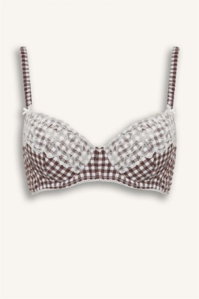 Dantel Detaylı Pamuklu Kaplı Pedli Balenli Tişört Bra