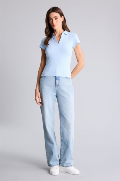 Футболка поло кашкорсе Slim Fit в рубчик с коротким рукавом