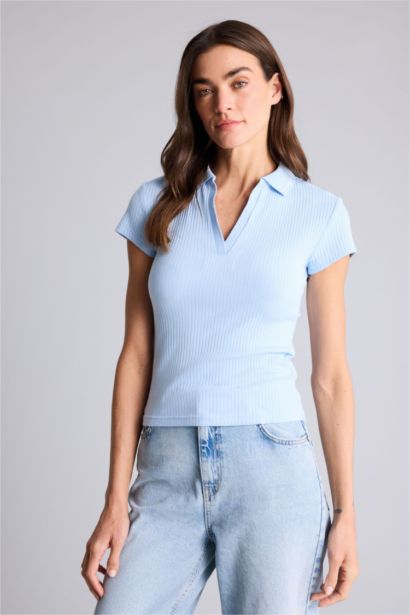 Футболка поло кашкорсе Slim Fit в рубчик с коротким рукавом