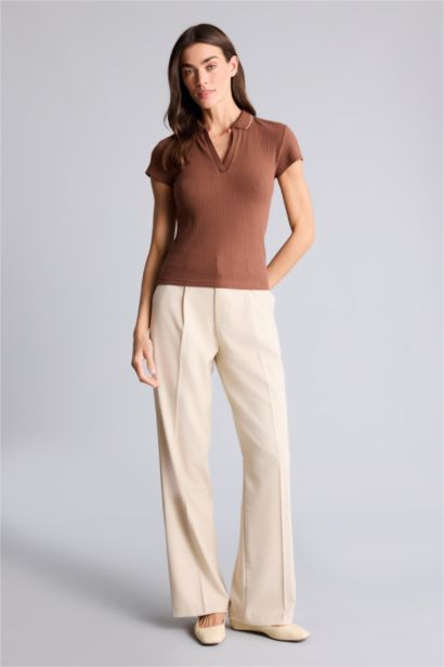 Футболка поло кашкорсе Slim Fit в рубчик с коротким рукавом