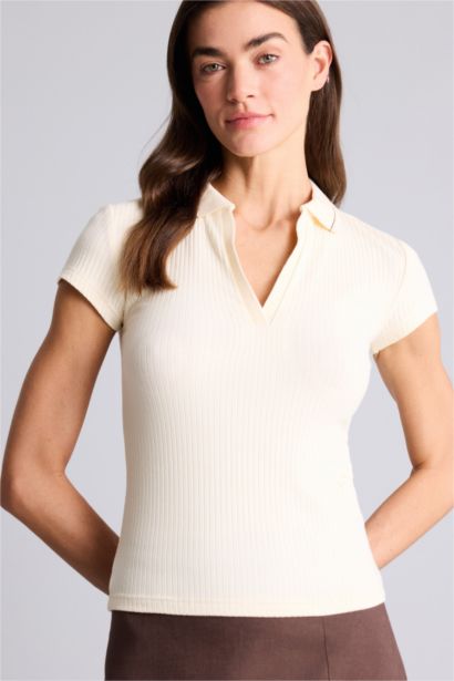 Футболка поло кашкорсе Slim Fit в рубчик с коротким рукавом