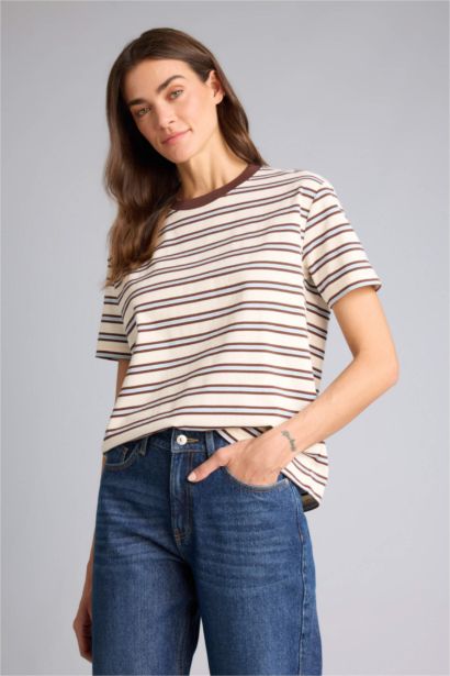 Футболка Premium Relax Fit в полоску с круглым вырезом и коротким рукавом