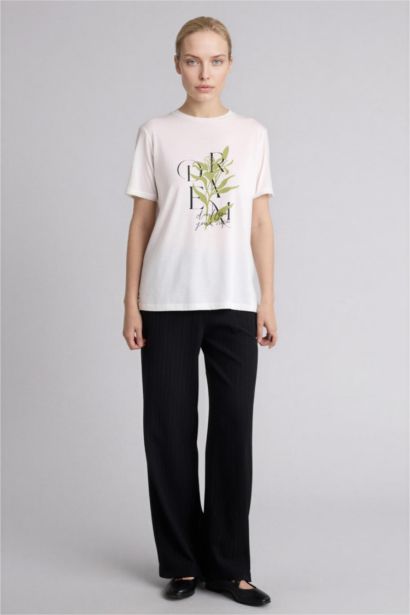 Regular Fit Straight Leg Waffle Textured Trousers