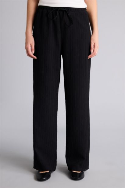 Regular Fit Straight Leg Waffle Textured Trousers