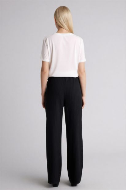 Regular Fit Straight Leg Waffle Textured Trousers