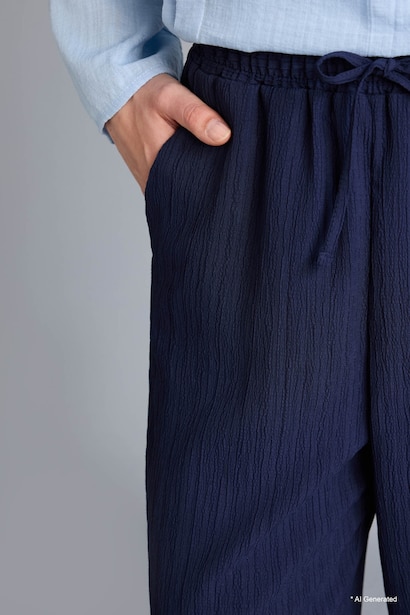 Regular Fit Straight Leg Waffle Textured Trousers