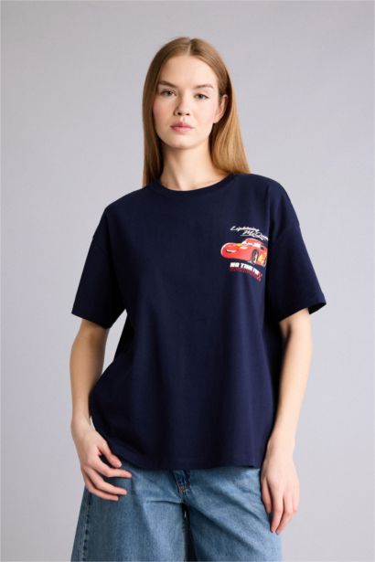 Cars baskılı lacivert oversize kısa kollu tişört. 