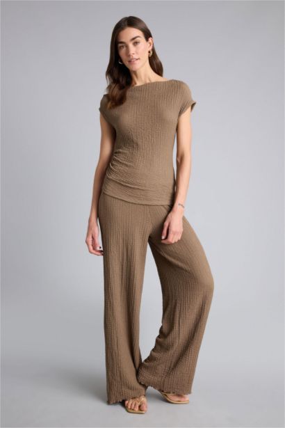 Slım Fıt Tek Omuzlu Bürümcük Kısa Kollu Tişört