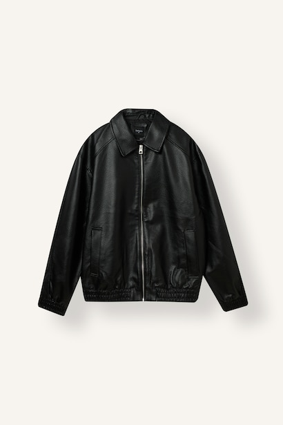 Veste oversize en similicuir à col polo et fermeture éclair