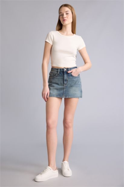 Yüksek bel Mini Jean Etek