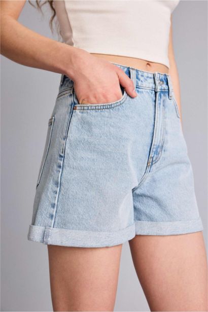 Mom Fit Yüksek bel Jean Şort