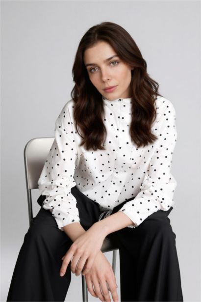 Regular Fit Poplin Polka Dot Long Sleeve Tunic