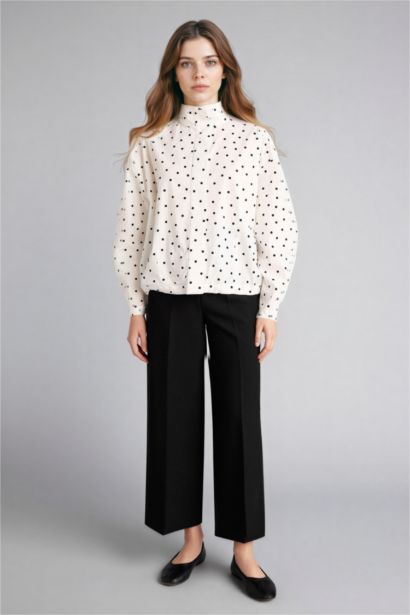 تونيك كم طويل منقط بوبلين قصة عادية