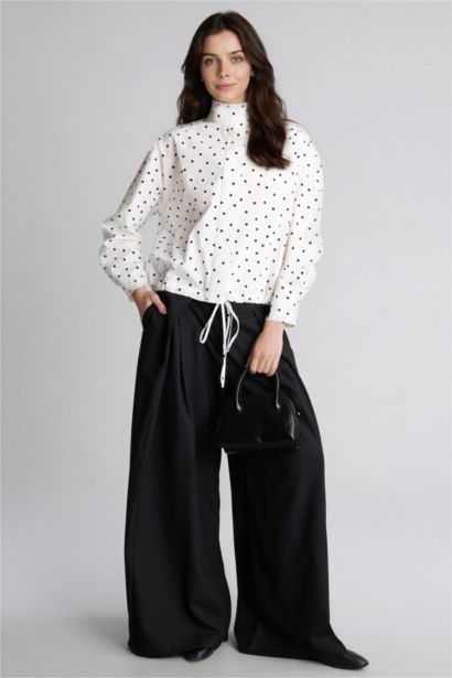 Regular Fit Poplin Polka Dot Long Sleeve Tunic