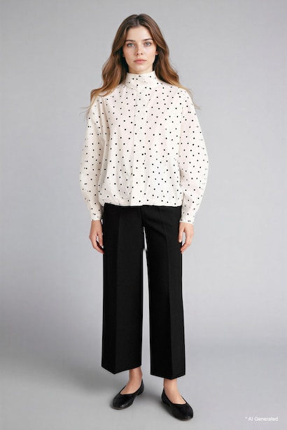 %100 Pamuk Puantiyeli Poplin Tunik