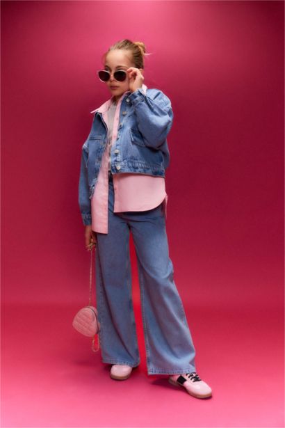 Wıde Leg Jean Pantolon Kız Çocuk