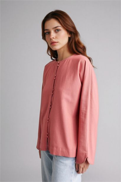 Regular Fit Linen Blended Long Sleeve Tunic