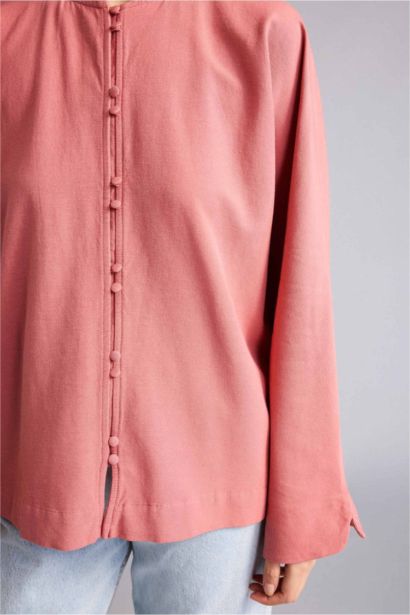 Regular Fit Linen Blended Long Sleeve Tunic