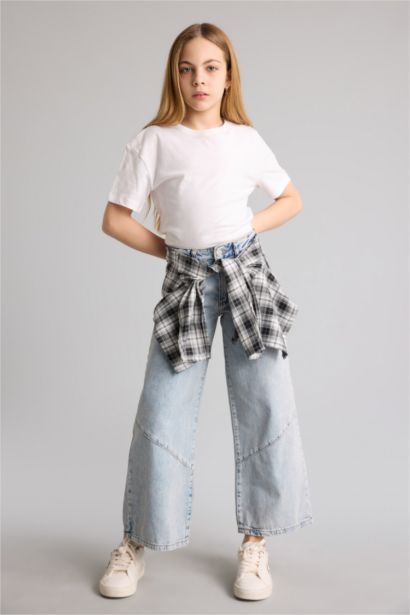 Wıde Leg Geniş Paça Jean Pantolon Kız Çocuk