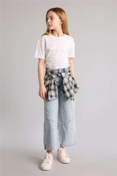 Wıde Leg Geniş Paça Jean Pantolon Kız Çocuk