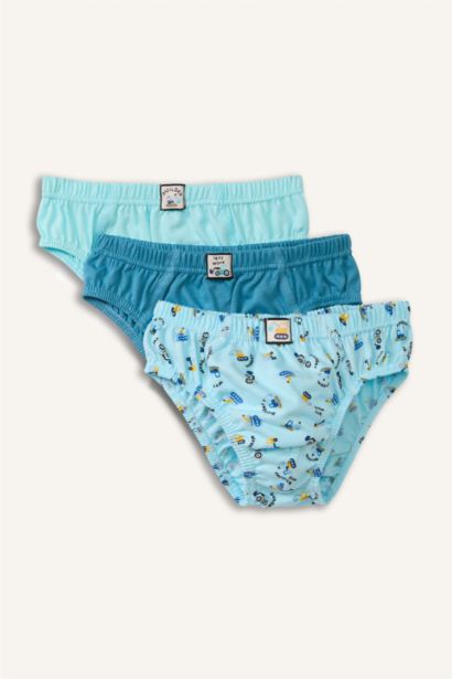 Araç Baskılı Penye 3'lü Slip Külot Erkek Çocuk