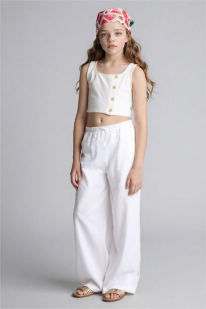 Wide-Leg Linen Blend Trousers for Girls